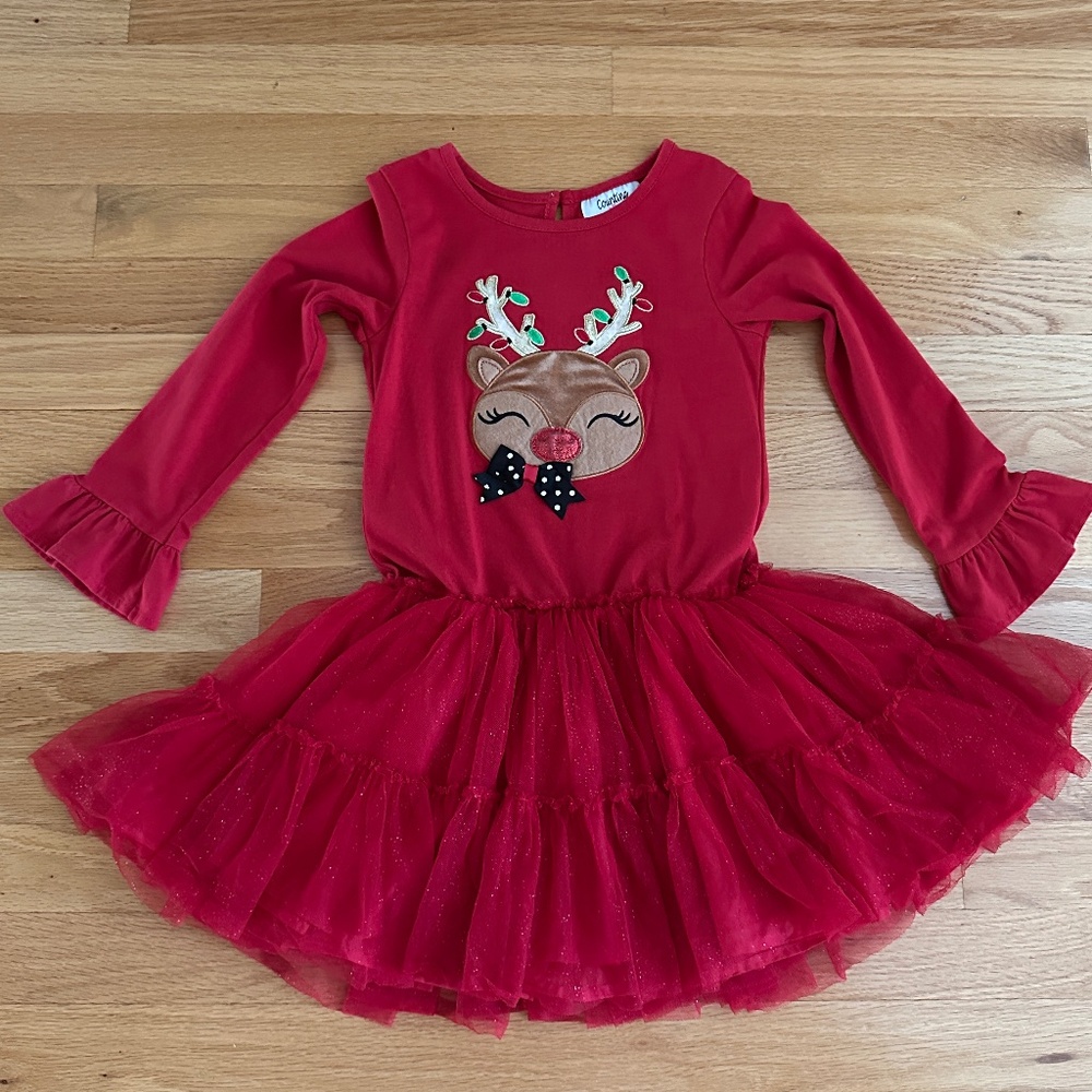Counting Daisies Girls Size 6 Red Christmas Dress Reindeer